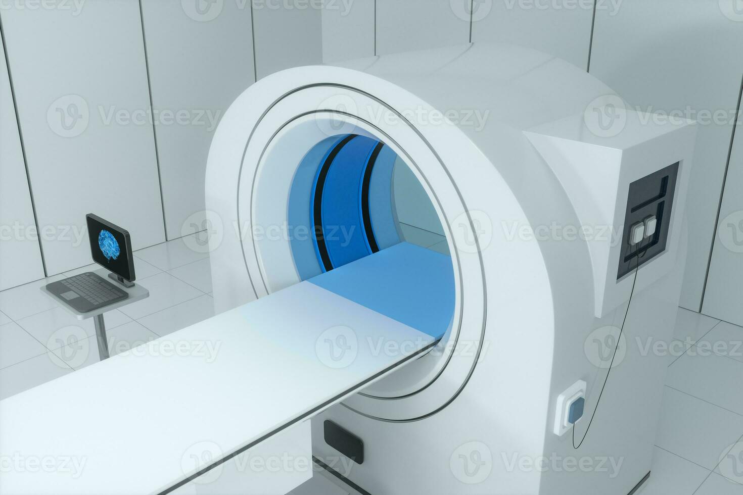 The medical equipment CT machine in the white empty room, 3d rendering. photo