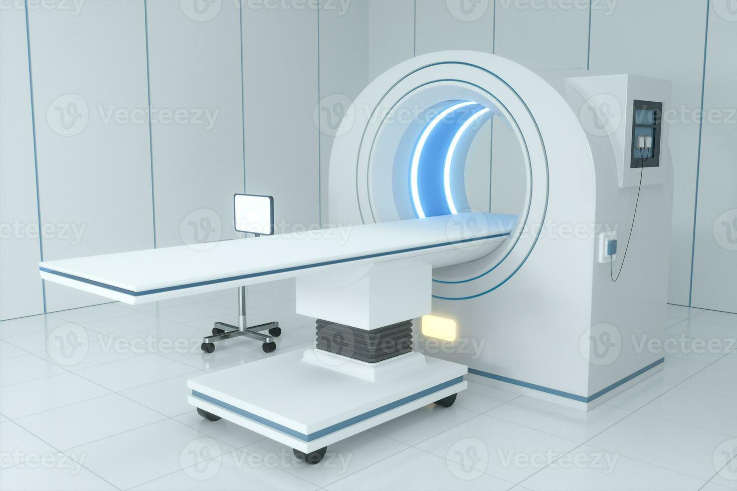 The medical equipment CT machine in the white empty room, 3d rendering. photo