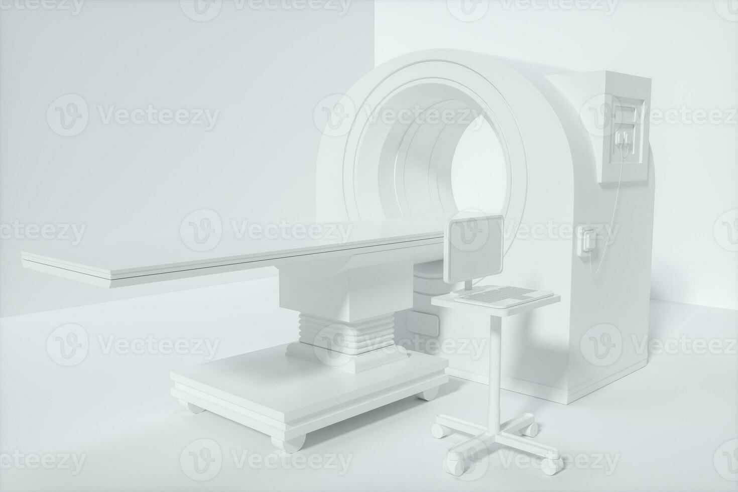 The medical equipment CT machine in the white empty room, 3d rendering. photo