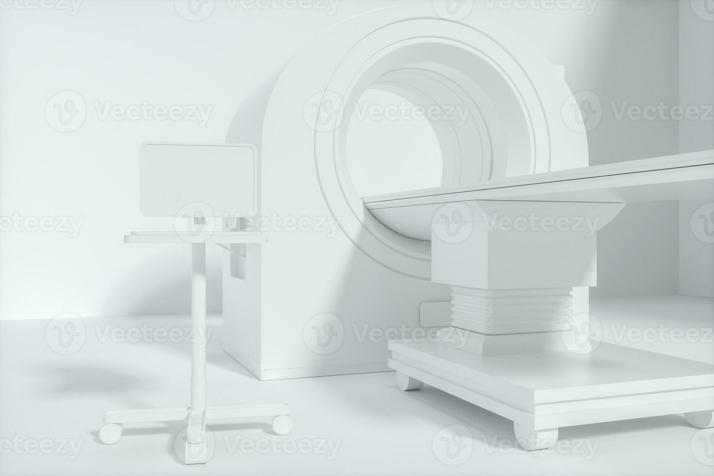 The medical equipment CT machine in the white empty room, 3d rendering. photo