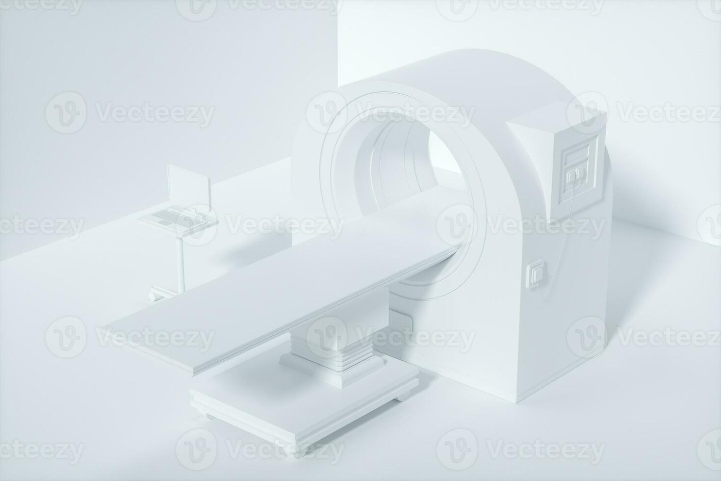 The medical equipment CT machine in the white empty room, 3d rendering. photo