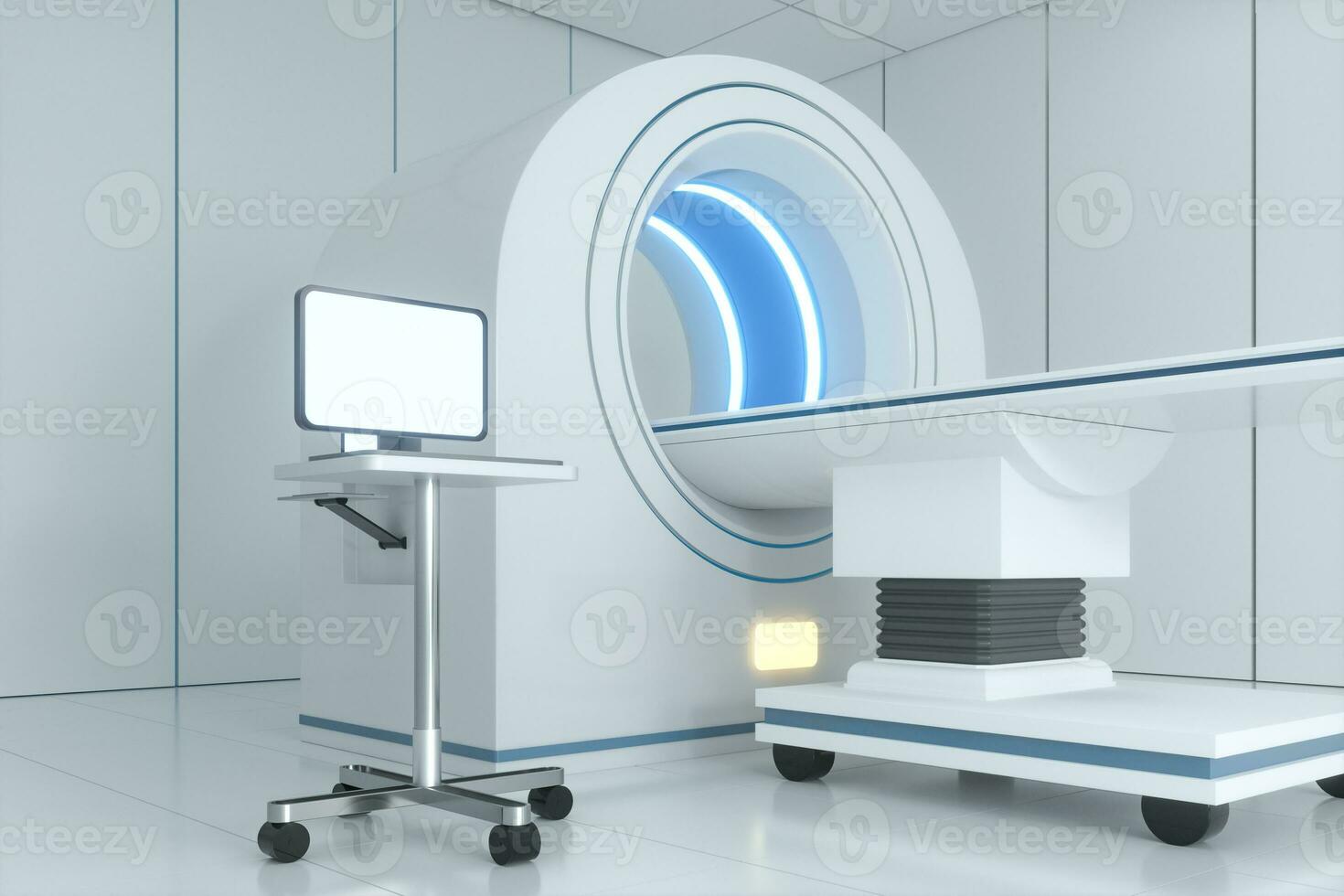 The medical equipment CT machine in the white empty room, 3d rendering. photo