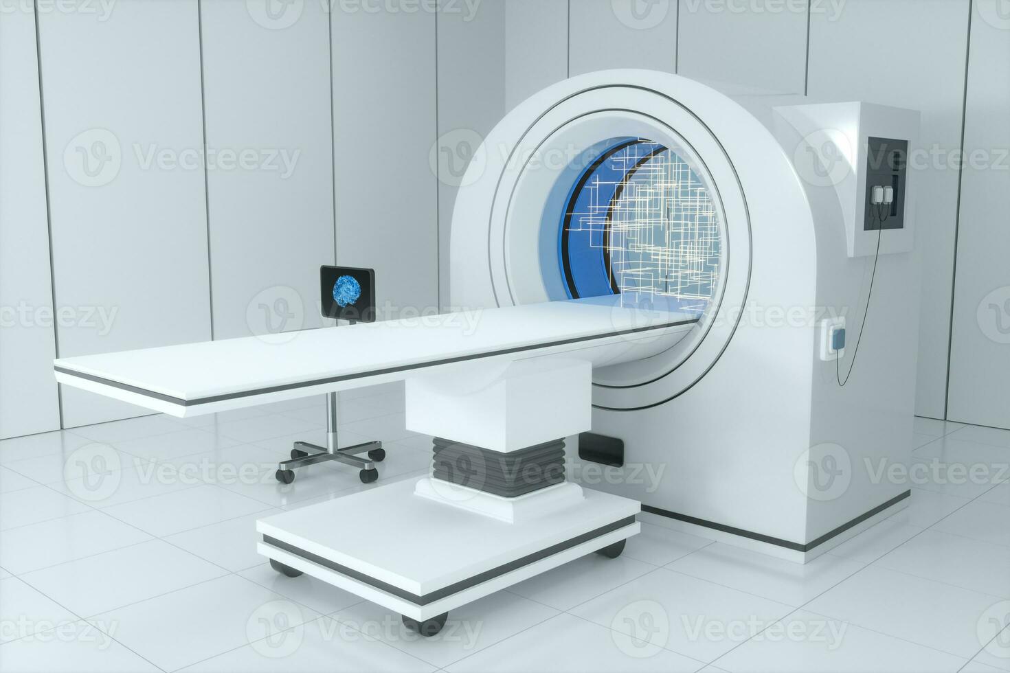 The medical equipment CT machine in the white empty room, 3d rendering. photo