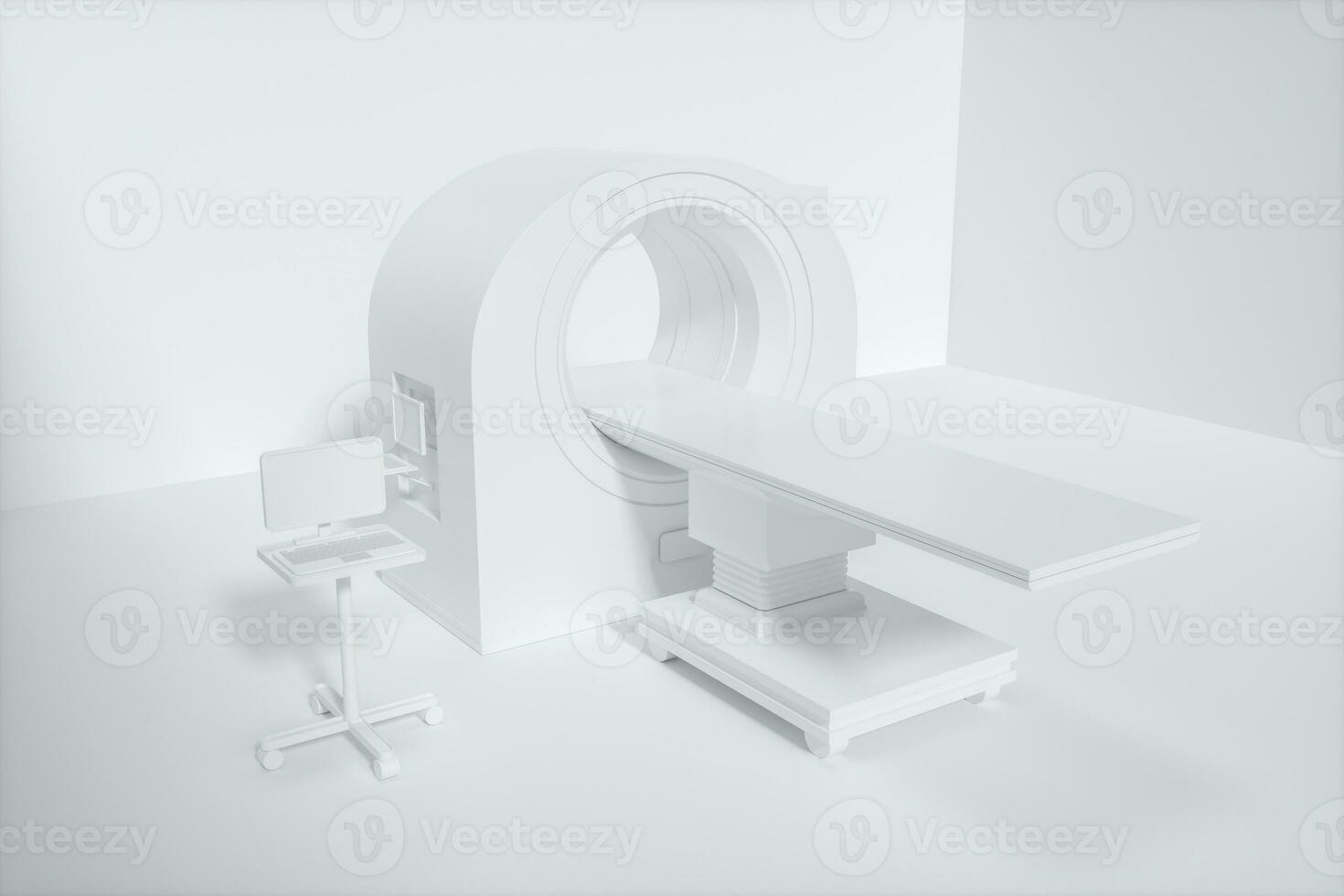 The medical equipment CT machine in the white empty room, 3d rendering. photo