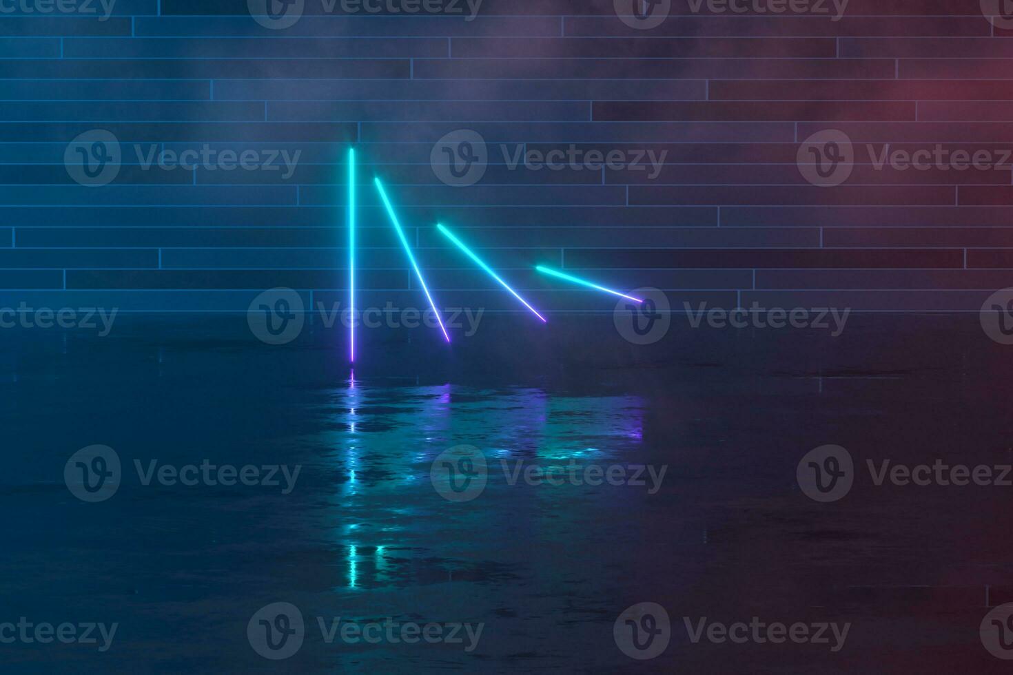 Glowing lines with brick background, 3d rendering. photo