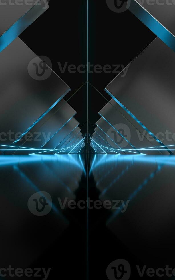 Triangle tunnel with cubes on sides, 3d rendering. photo