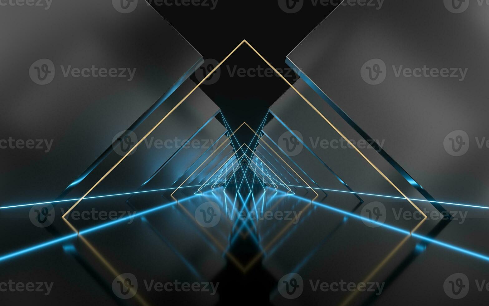 Triangle tunnel with cubes on sides, 3d rendering. photo