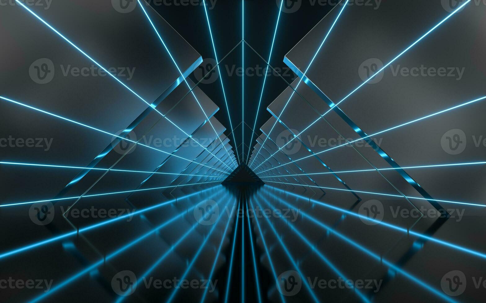 Triangle tunnel with cubes on sides, 3d rendering. photo