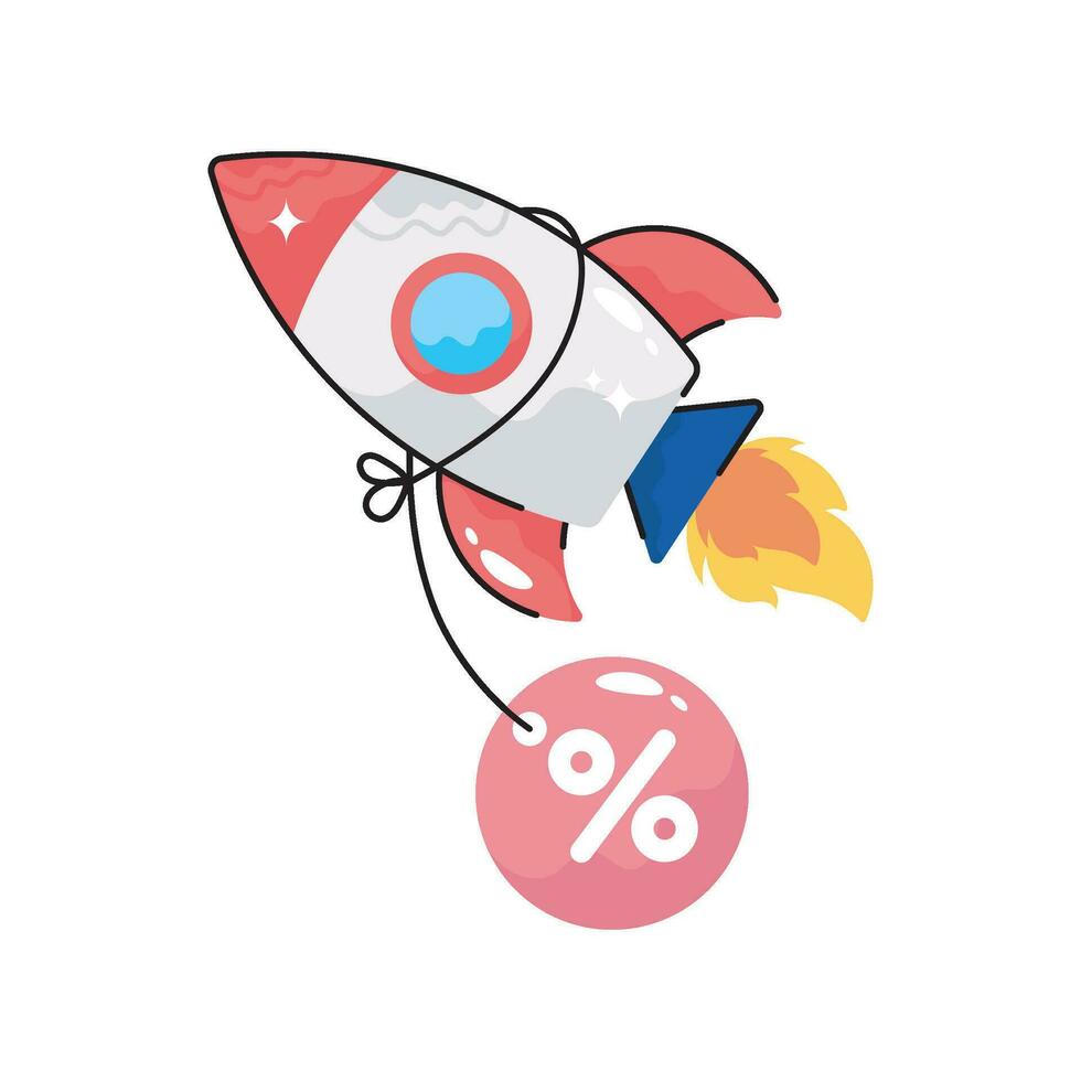 Rocket sale doodle vector colorful Sticker. EPS 10 file