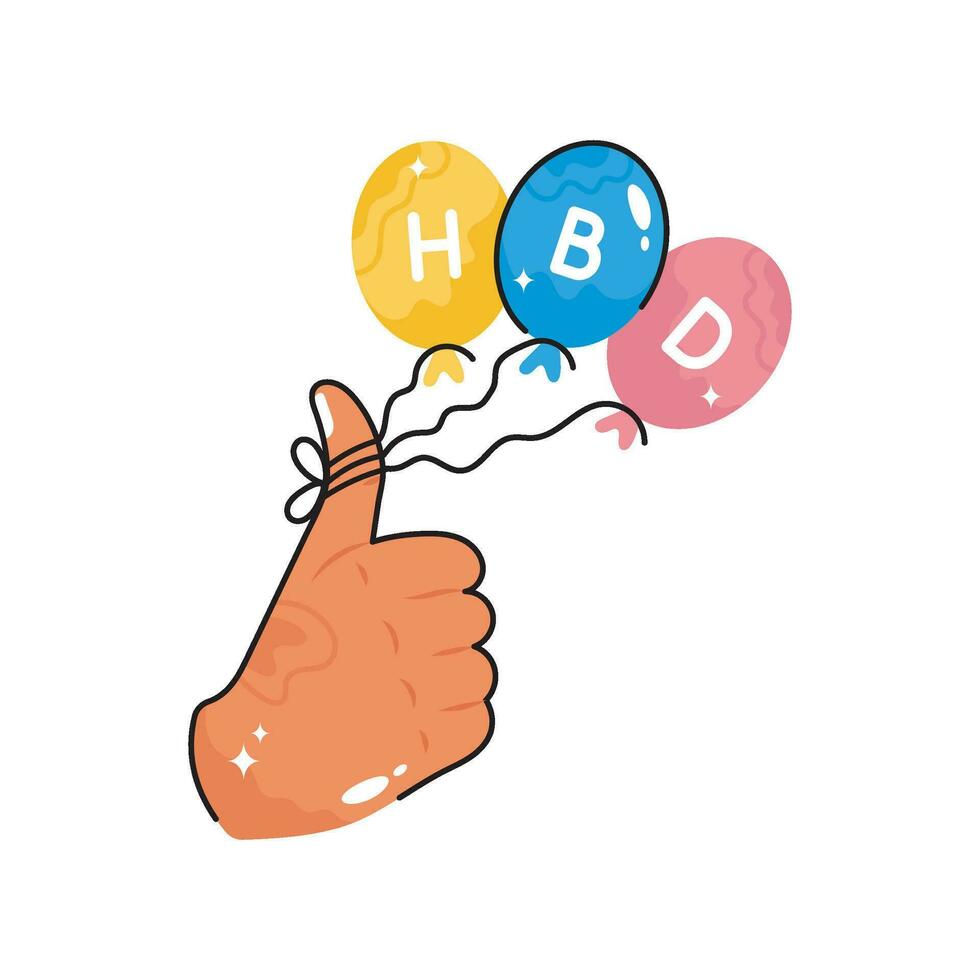 HBD balloons doodle vector colorful Sticker. EPS 10 file