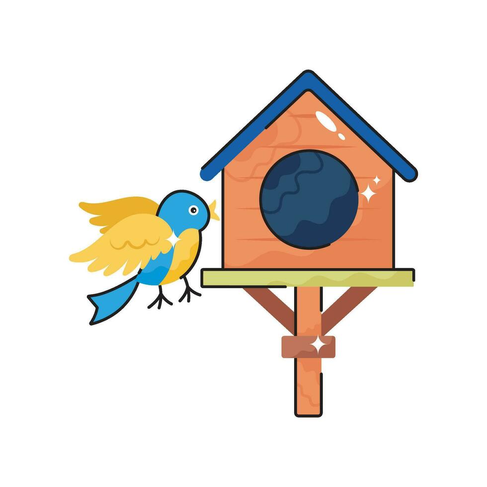 Bird house doodle vector colorful Sticker. EPS 10 file