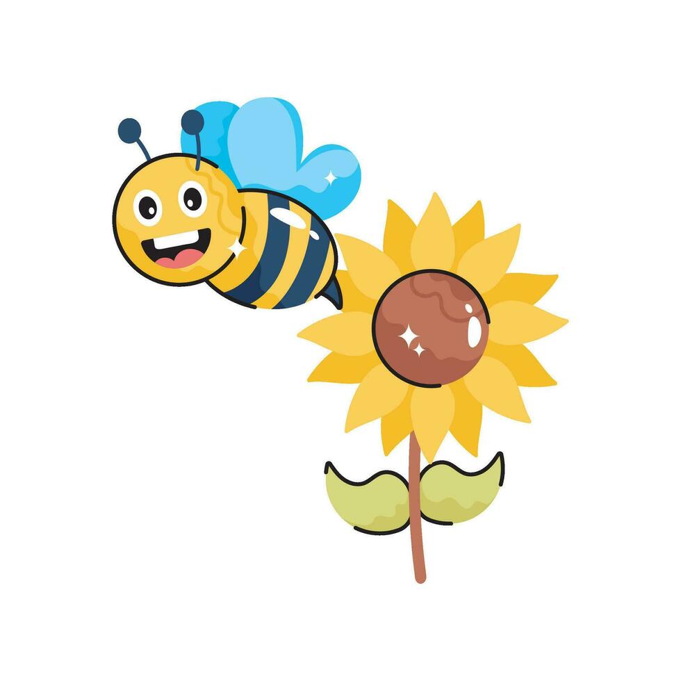 Honey bee doodle vector colorful Sticker. EPS 10 file