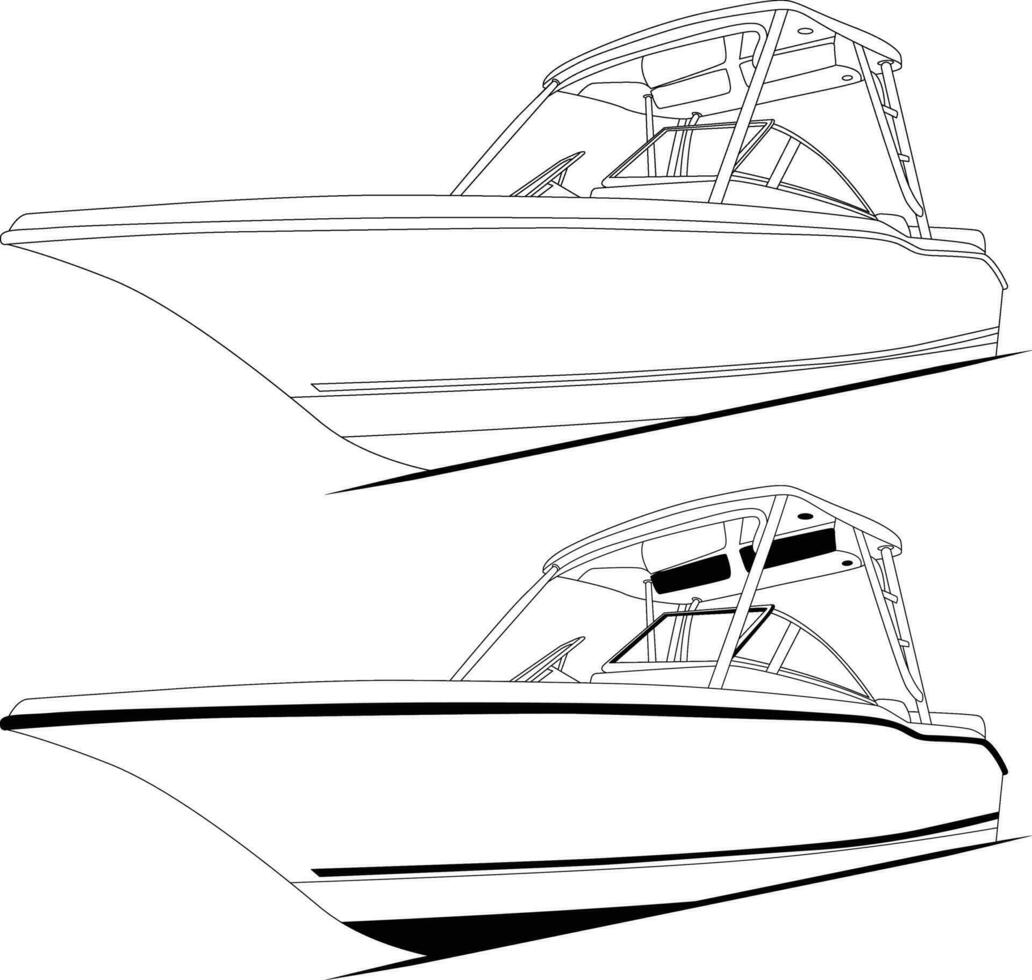 Boat vector, Fishing boat vector line art and one color.