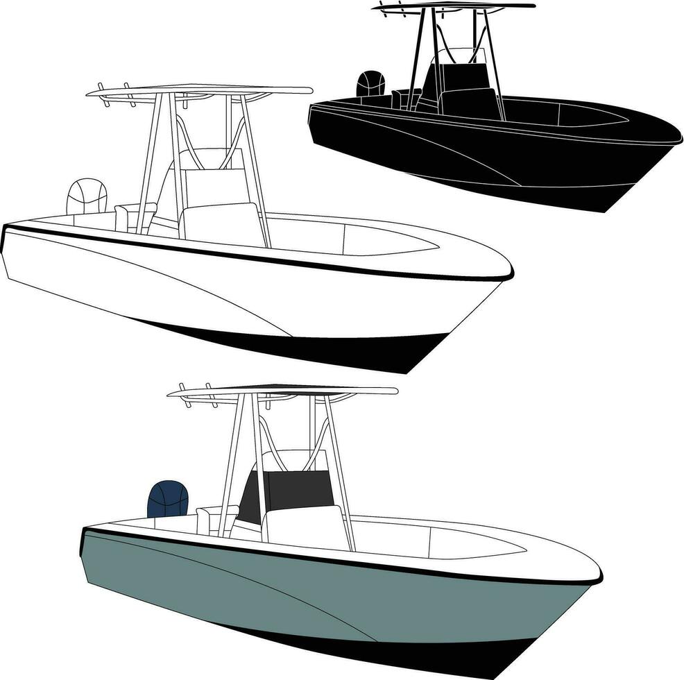 Boat vector, Fishing boat vector line art illustration for t- shirt or other materials printing