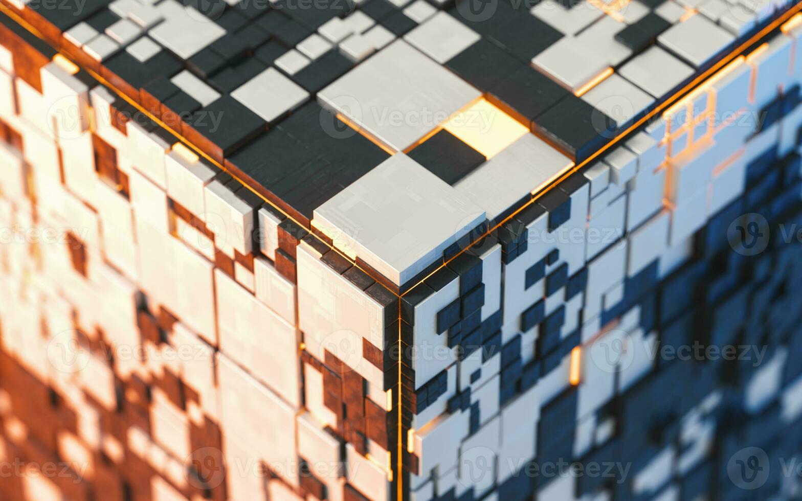 Cubes and materials, circuits structure, 3d rendering. photo