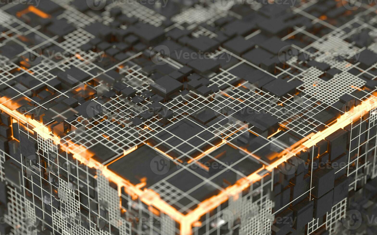 Cubes and materials, circuits and Lines, 3d rendering. photo