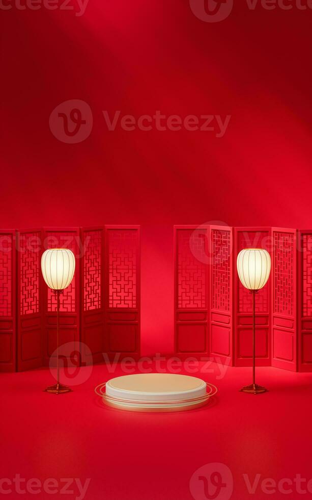 Empty stage with Chinese style background, 3d rendering. photo