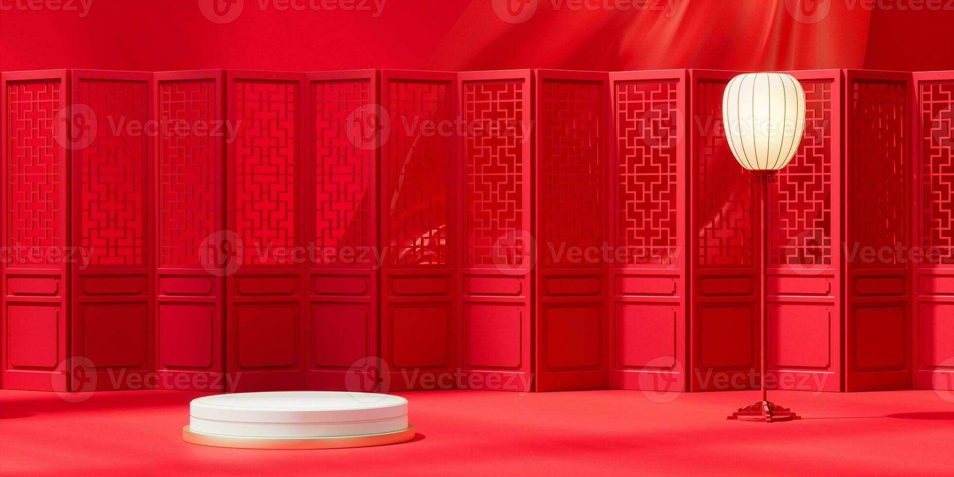 Empty stage with Chinese style background, 3d rendering. photo