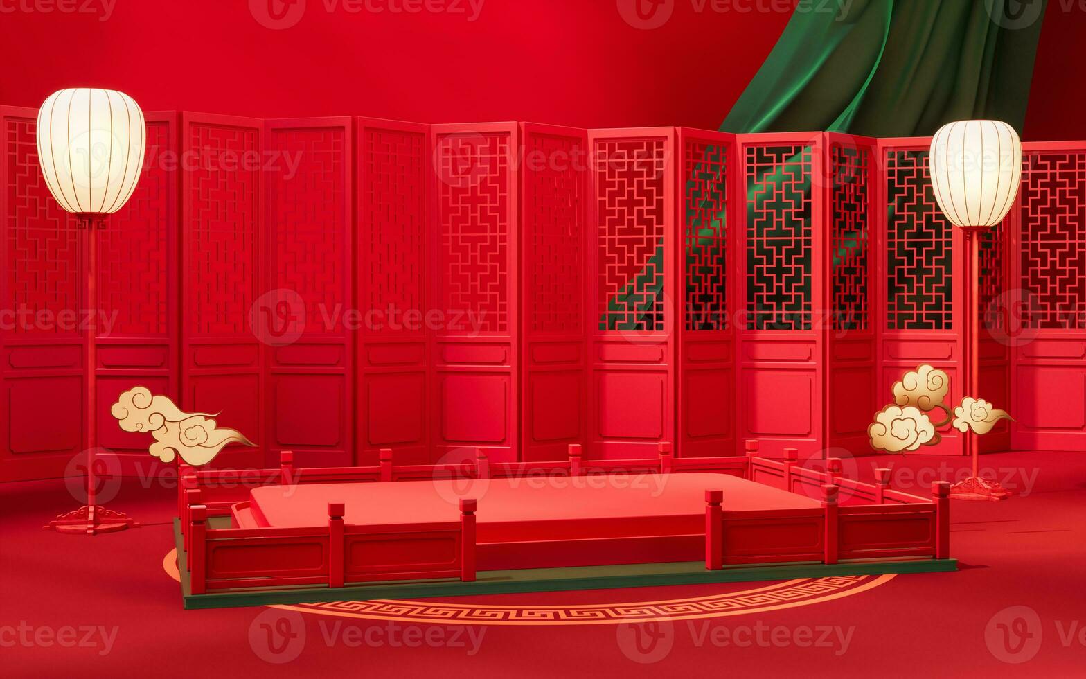 Empty stage with Chinese background, 3d rendering. photo