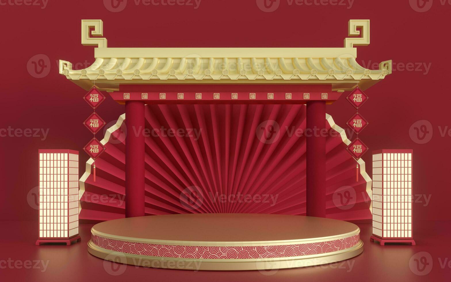 Empty marketing stage, Chinese style, 3d rendering. photo