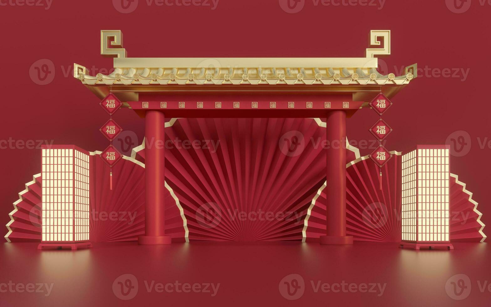 vacío márketing escenario, chino estilo, 3d representación. foto