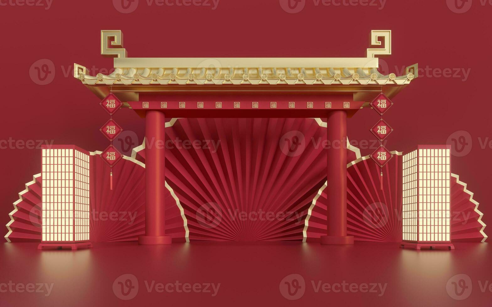 Empty marketing stage, Chinese style, 3d rendering. photo