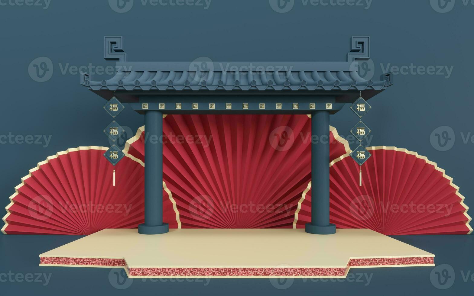 Empty marketing stage, Chinese style, 3d rendering. photo