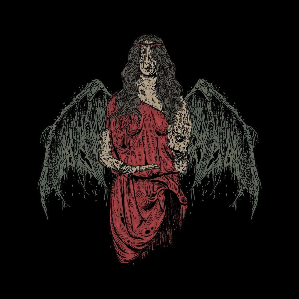 hand drawn angel death metal illustration. horror artwork vector
