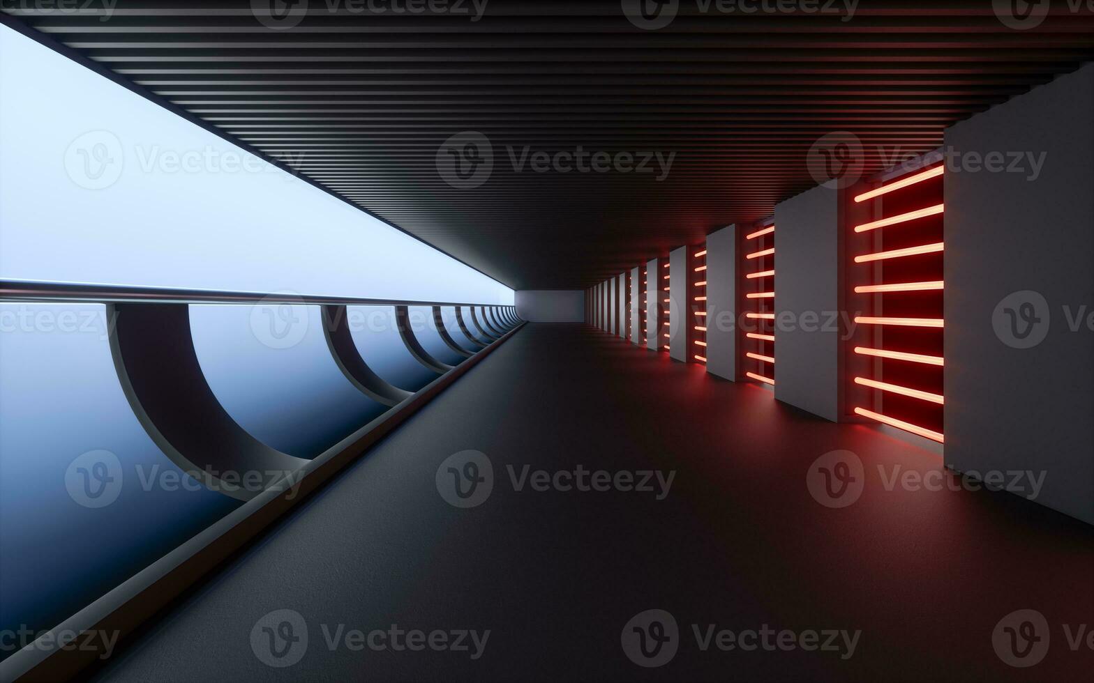 Dark tunnel, futuristic concept, 3d rendering. photo