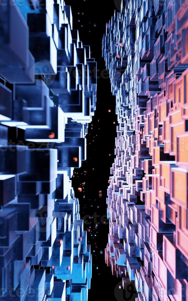 Cubic cyberpunk space, conceptual geometry background, 3d rendering. photo