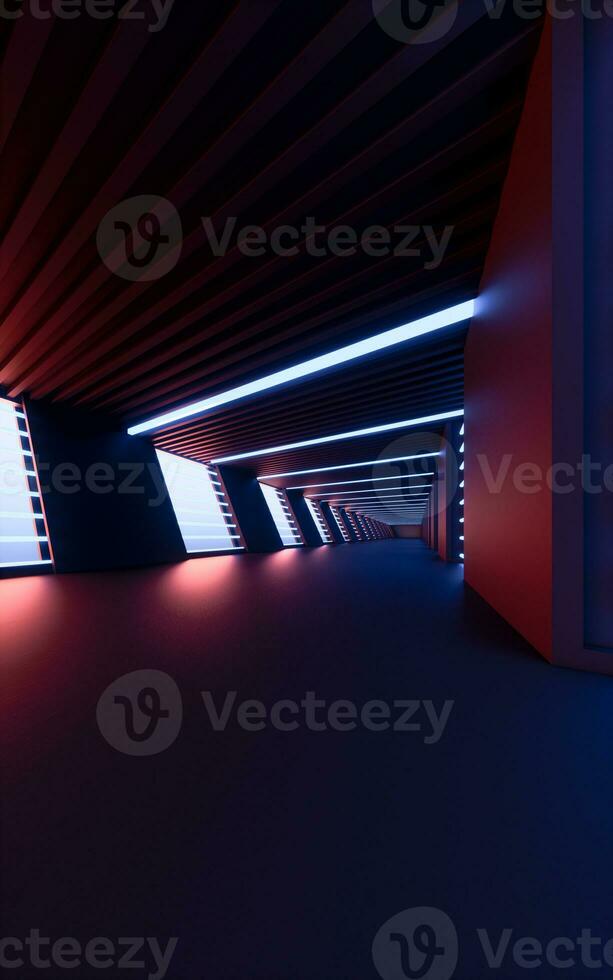 Dark tunnel, futuristic concept, 3d rendering. photo