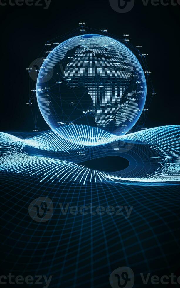 Coding digital planet with big data concept, 3d rendering. photo