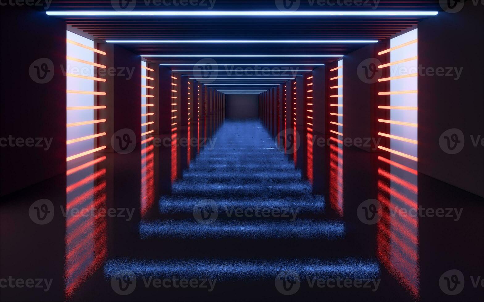 Dark tunnel, futuristic concept, 3d rendering. photo