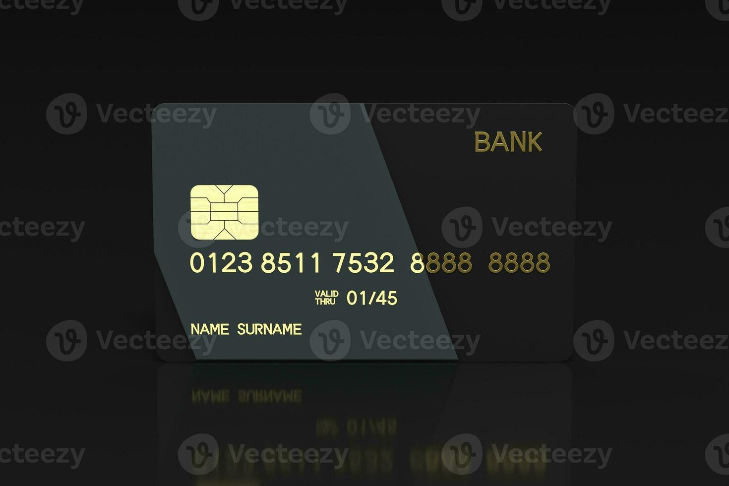 Black bank card with golden numbers, 3d rendering. photo