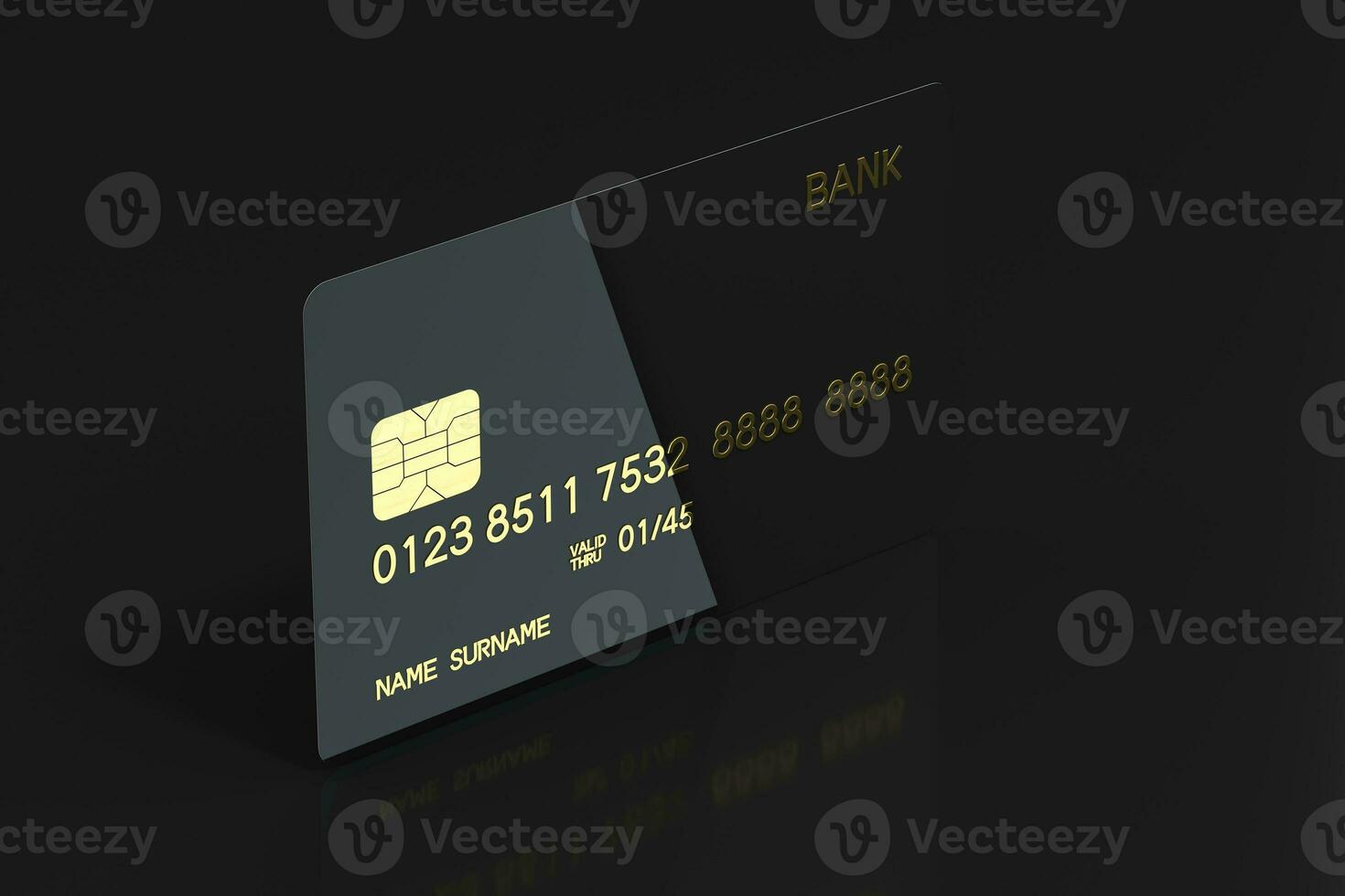 Black bank card with golden numbers, 3d rendering. photo