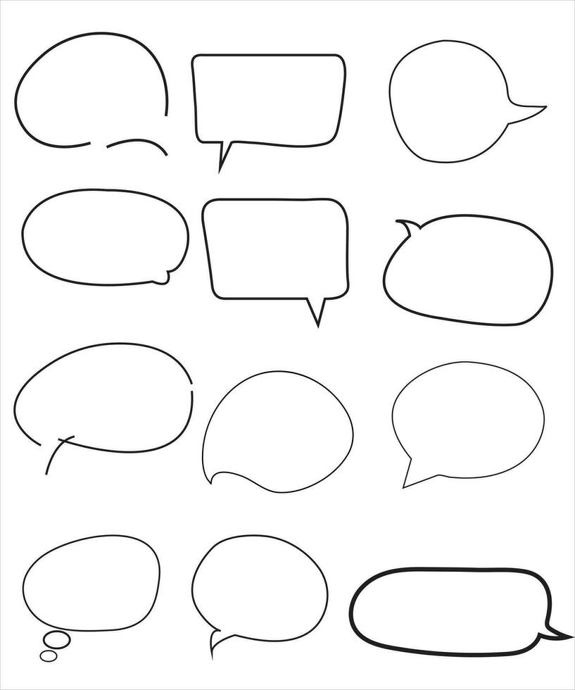 vector conjunto de habla burbujas diálogo caja icono, mensaje modelo. garabatear nubes para texto, letras. diferente forma de vacío globos para hablar en azul antecedentes. plano vector ilustración.