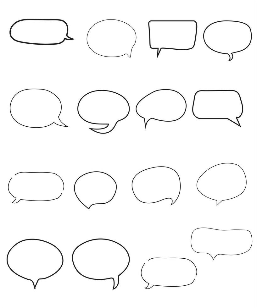 Vector Set of speech bubbles. Dialog box icon, message template. Doodle clouds for text, lettering. Different shape of empty balloons for talk on blue background. Flat vector illustration.