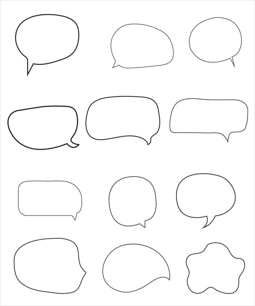 vector conjunto de habla burbujas diálogo caja icono, mensaje modelo. garabatear nubes para texto, letras. diferente forma de vacío globos para hablar en azul antecedentes. plano vector ilustración.