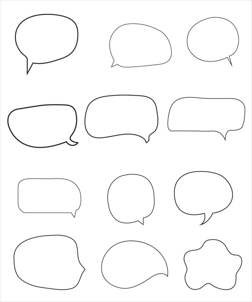 Vector Set of speech bubbles. Dialog box icon, message template. Doodle clouds for text, lettering. Different shape of empty balloons for talk on blue background. Flat vector illustration.