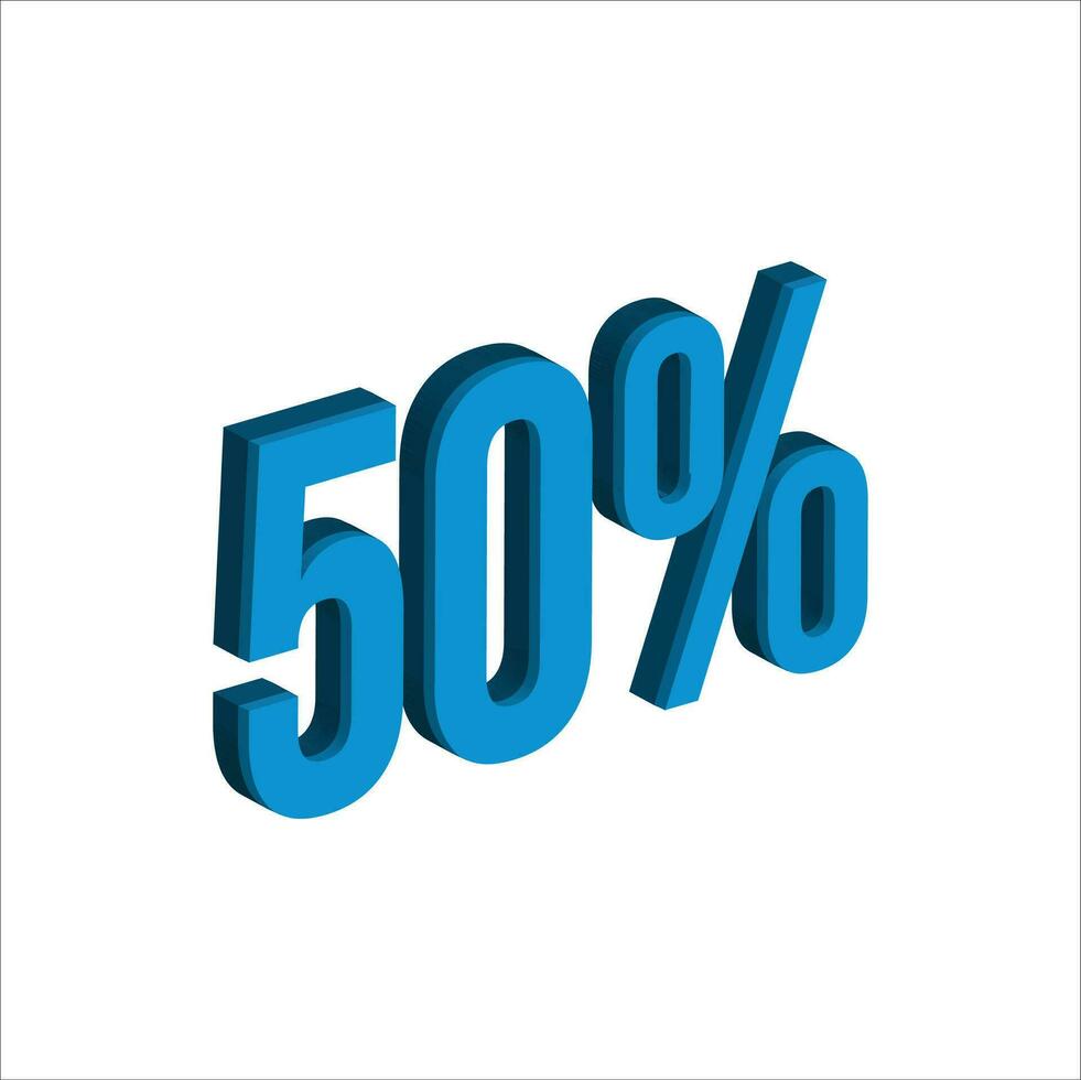 Sky blue  50 Percent 3d illustration sign on white background have work path. Special Offer Percent Discount Tag. Advertising signs. Product design. Product sales. vector