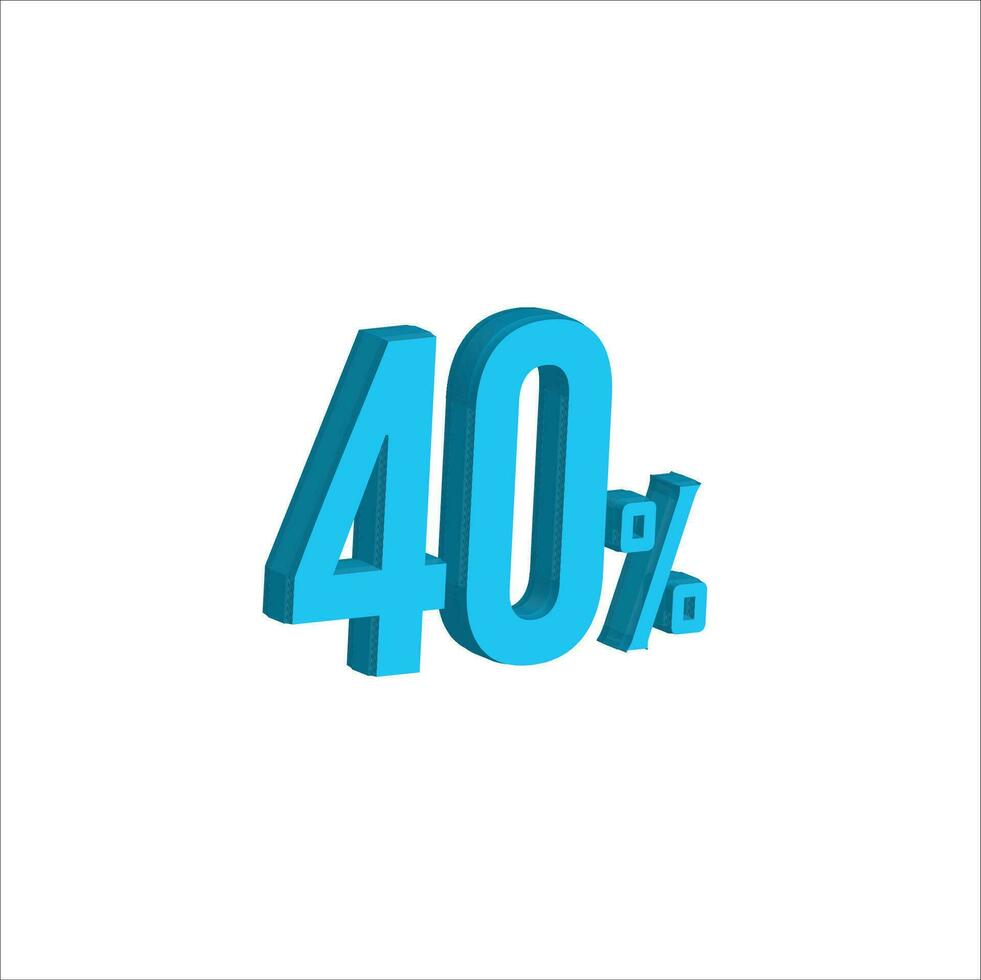 Sky blue  40 Percent 3d illustration sign on white background have work path. Special Offer Percent Discount Tag. Advertising signs. Product design. Product sales. vector