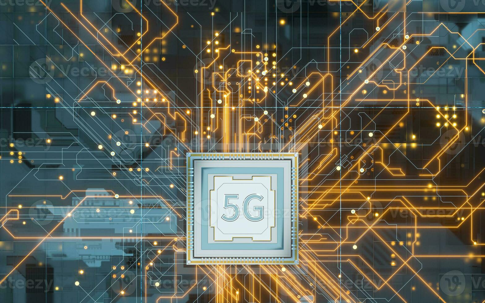 Circuit board with 5g big data concept, 3d rendering. photo