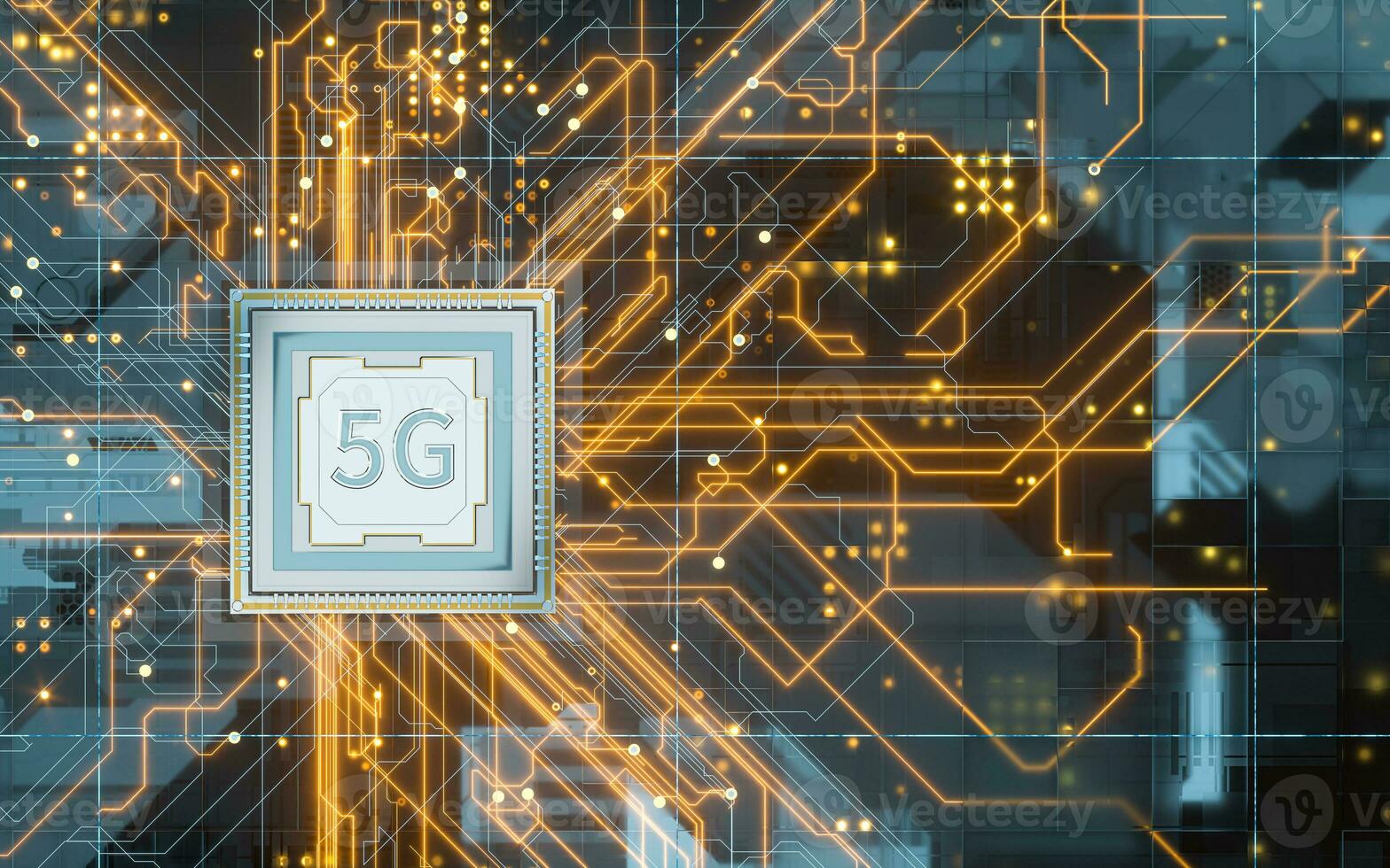 Circuit board with 5g big data concept, 3d rendering. photo