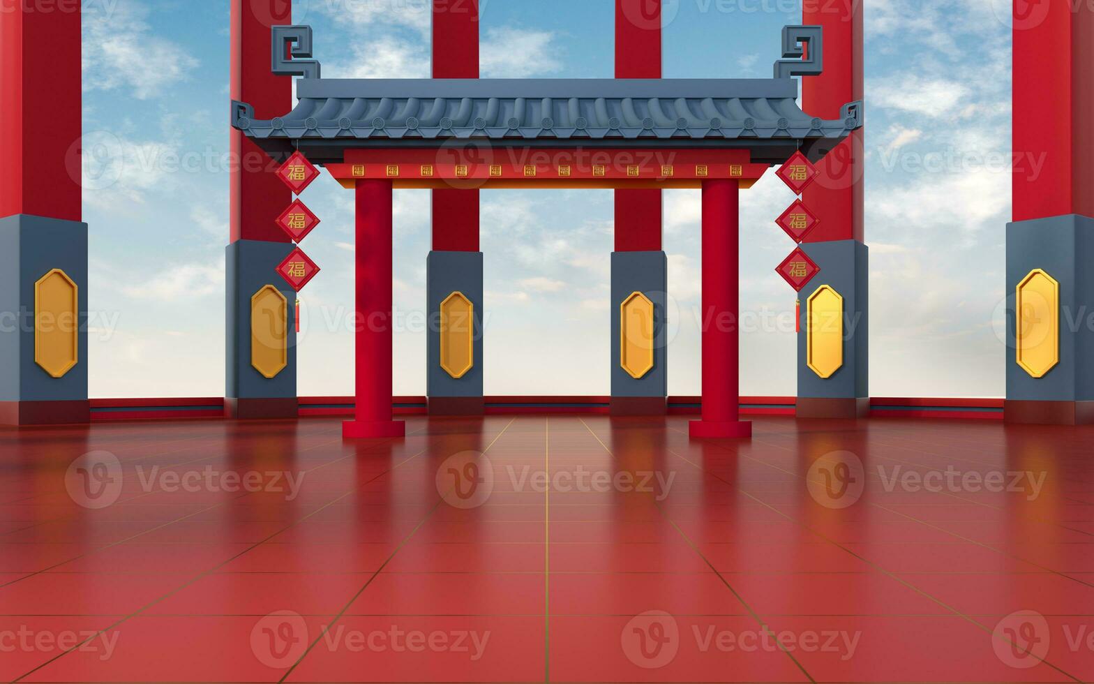 Chinese gate with pillars,  3d rendering. photo