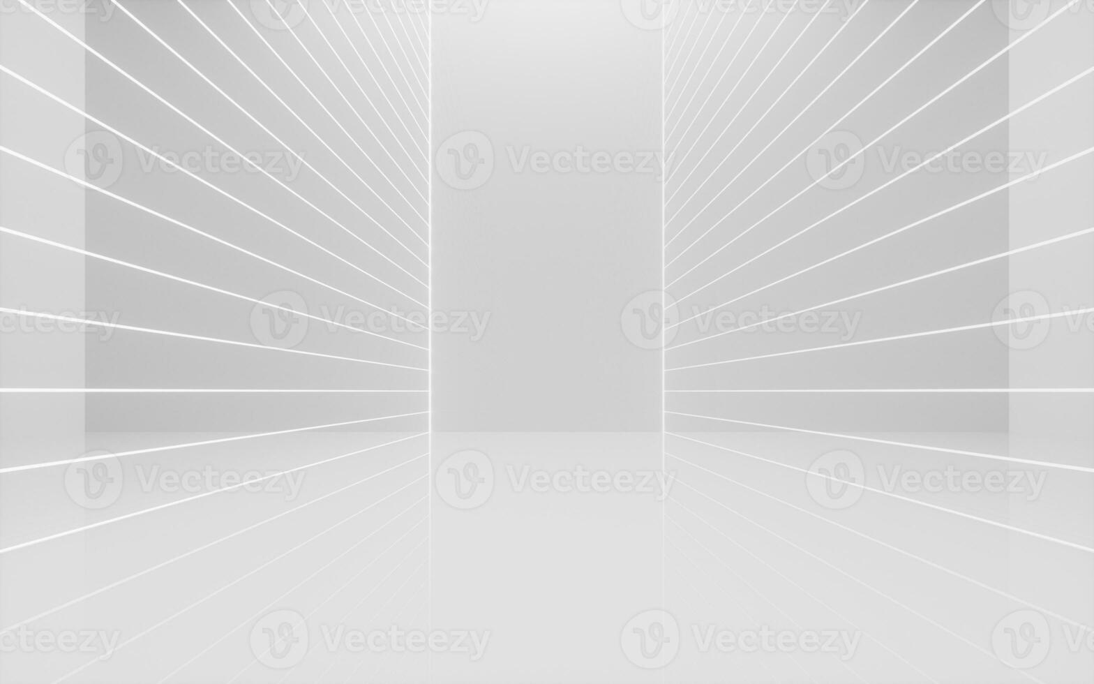 White empty room with glowing neon lines, 3d rendering. photo