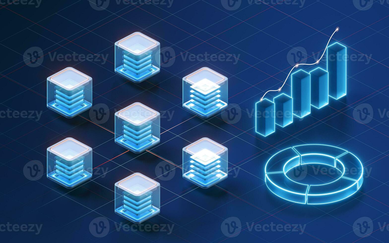 Block chains and graphical analysis , 3d rendering. photo