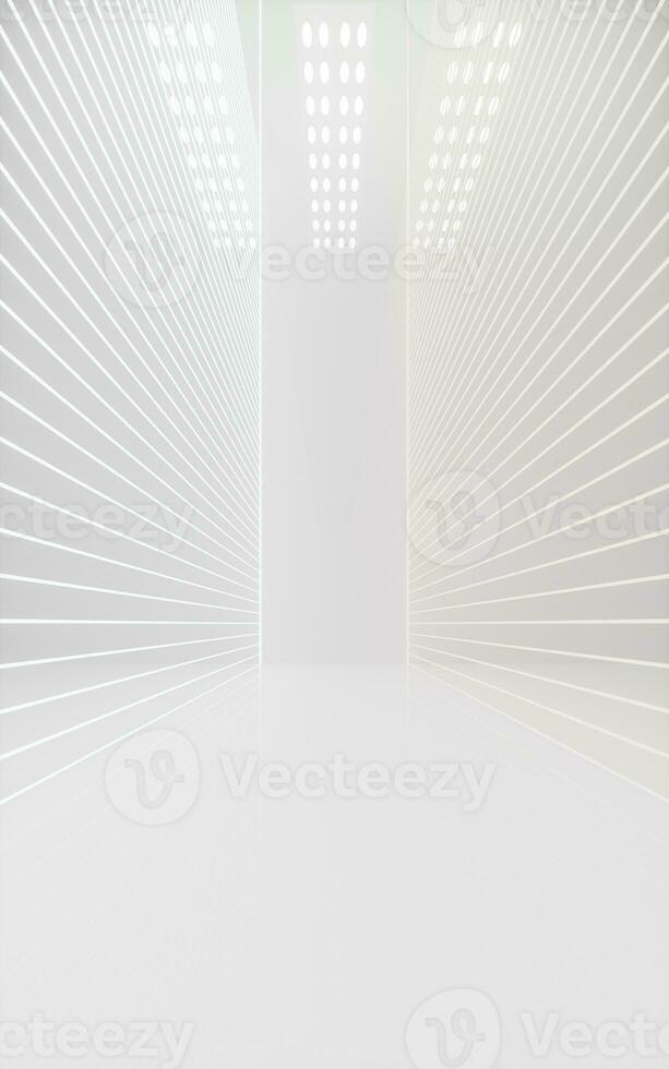 White empty room with glowing neon lines, 3d rendering. photo