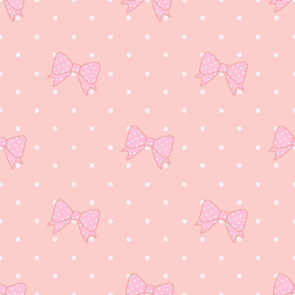 Cute seamless bow pattern with white dots as a background in a pastel pink theme. vector