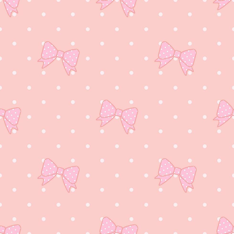 Cute seamless bow pattern with white dots as a background in a pastel pink theme. vector