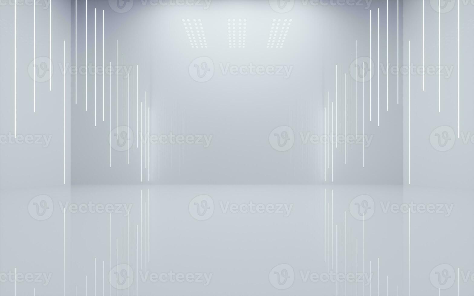 White empty room with glowing neon lines, 3d rendering. photo